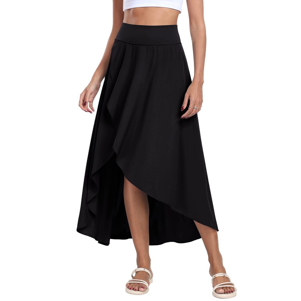 8160 High Waist Maxi Skirt with Slit Ruffle Wrap Skirt Trendy Flowy Skirts